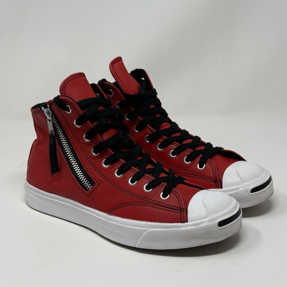 Converse Jack Purcell Zip High Top Sneakers Shoes Womens 8.5 Red Leather Unisex